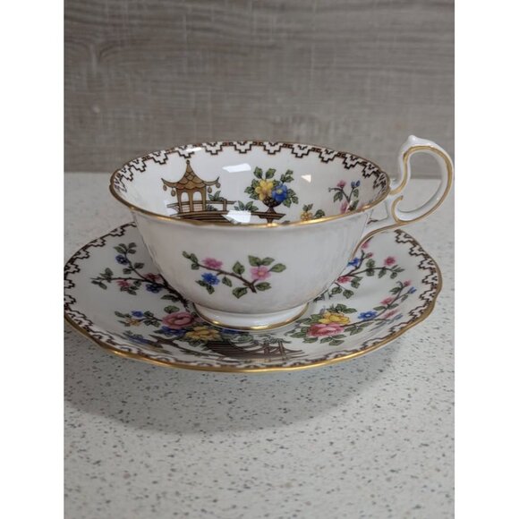 AYNSLEY Pagoda Teacup & Saucer - Made in England - Picture 3 of 9
